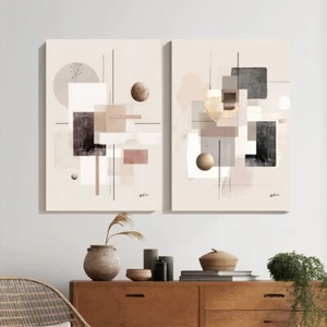 Leinwand Bilder Set 2-teilig Abstrakt Beige Geometrisch Wandbilder Kunst 8340 - Bild 1 von 7