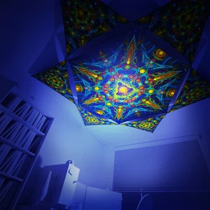 UV Canopy 1 Hexagon + 6 Triangles Fluoro Psy Trance Ceiling Party Festival Deco - Picture 1 of 11