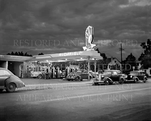 11x14 Impresión fotográfica Redding CA Richfield gasolinera coches escena nocturna 1942 - Imagen 1 de 1