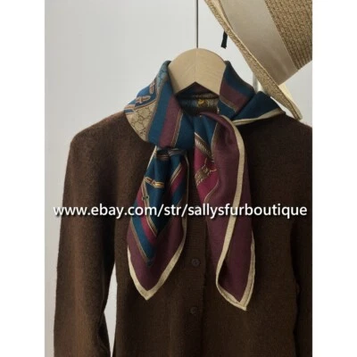 Sallys 70% Cashmere & 30% Silk Belt Print Double Face Necktie Collar Scarf 26" - Image 1 of 4