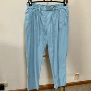 Sportscraft Blue Linen Blend Tapered Leg Elastic Waist Ankle Length Pant Size 10 - Picture 1 of 6