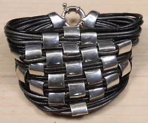 Bracciale Hillary Randolf Santa Fe Modernista Argento In Pelle Fatto a Mano DEID X678D - Foto 1 di 6