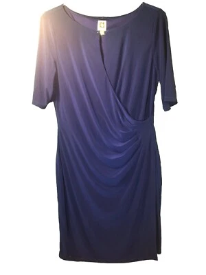 Vestido ANNE KLEIN 16 NUEVO CON ETIQUETAS Azul Cobalto Real Mujer Mangas Cortas Imitación Envoltura Foto 1 de 4
