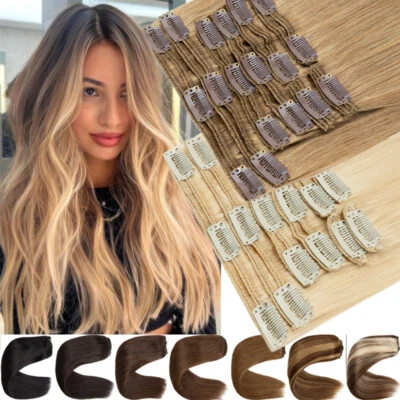 Extensiones de cabello humano Remy con clip de doble trama suave 100 % real cabeza completa grueso 8A Foto 1 de 4