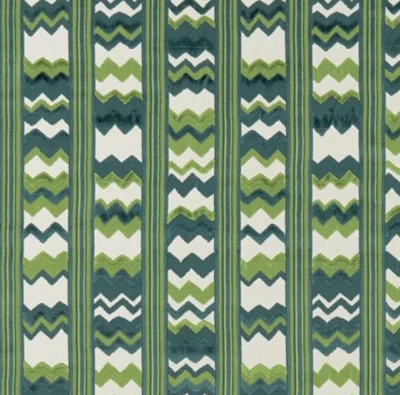 Nina Campbell Zig Zag Stripe Cut Velvet Fabric- Sebastian Green 1 yd NCF4373-06 - Image 1 of 2