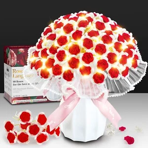 99 Roses Flowers Bouquet Set Valentine's Artificial Flowers with Plastic Vase... - Picture 1 of 8