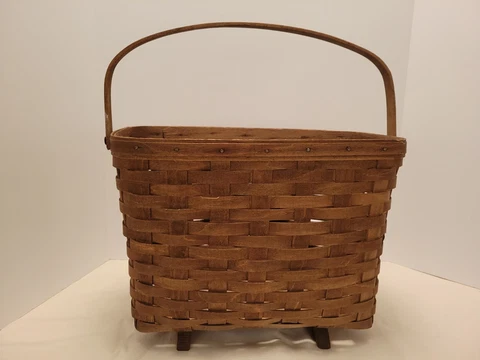 Vintage Early 80's Longaberger Magazine Basket Unmarked Original Stain Feet and Cover
