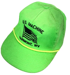 Vintage Corduroy Trucker Hat Cap Green Strap Back Rope American US Flag Cord 90s - Picture 1 of 8