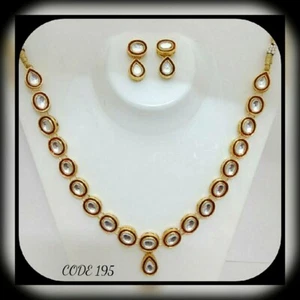 Indian Bollywood Gold Plated Kundan Women Necklace Earrings Fashion Jewelry Set - Picture 1 of 3