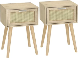 Bedside Table Set of 2, Boho End Table with Solid Wood Feet for Bedroom and Livi - Picture 1 of 8