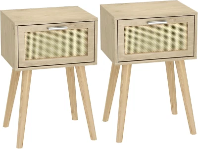 Bedside Table Set of 2, Boho End Table with Solid Wood Feet for Bedroom and Livi - Image 1 of 4