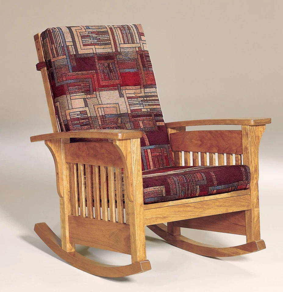 Mecedora Amish Mission Artes y Manualidades Arco Brazo Listón Balancín Madera Tapizada Foto 1 de 1