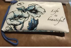 ❤️Brighton Bella Wristlet White Blue Floral Life Is Beautiful Purse NWT - Picture 1 of 7