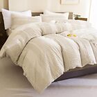 Comforter Set Beige, 3 Pieces Boho Vintage Solid Bedding Comforter Sets