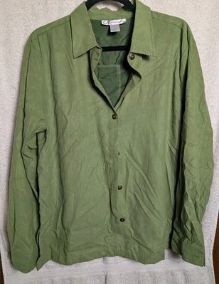 Camisa de vestir estilo gamuza con botones verde Dressbarn para mujer talla XL Foto 1 de 3