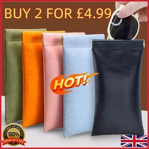 2pc Magnetic Glasses Case With Spring Top-Soft Leather Case Pouch For Sunglasses - Picture 1 of 23
