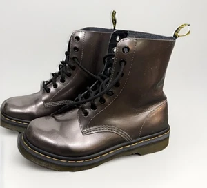 Dr. Martens Pascal Combat Stiefel 8 Ösen Metallic Grau Zinn Leder Damengröße 6 - Bild 1 von 12