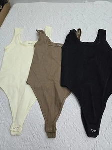 Bodysuit Ribbed Womens Size Small Sleeveless Stretchy Set Of 3 NWT - Picture 1 of 8