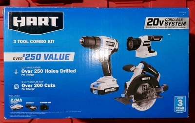 HART 20V 3-Tool Combo Kit: 1/2” Drill & Driver, 6-1/2 Circular Saw LED Light New - Image 1 of 4