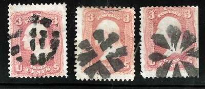 Sc #65 x 3 SOTN Fancy Cancel 3 Cent Washington 1861-1862 Civil War US 42B75 - Image 1 of 4