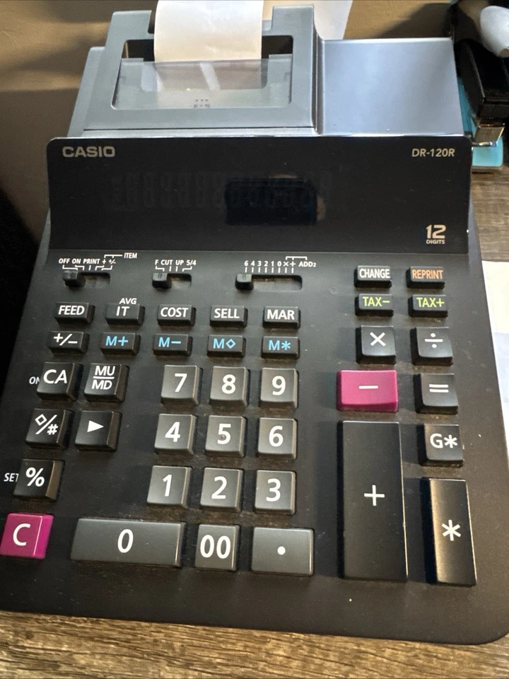 CASIO DR-120R Printing Calculator, Black 12 Digit Calculator Tested Works - Image 1 of 3