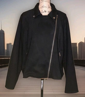 Ava & Viv - 黑色人造麂皮绒短对角线拉链夹克 - 女式 2X 码 — 第 1/3 张图片