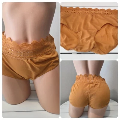 Olga Secret Hug Silky Nylon Bikini Panty LACE Trim 7/L Solar Orange 0913J3  - Image 1 of 4