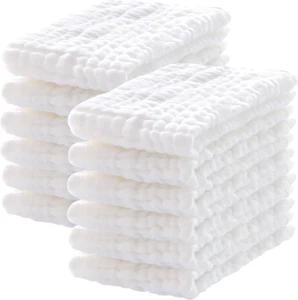 Muslin Burp Cloths 12 Pack – 100% Cotton, Extra Soft & Absorbent, Large 20"x10", - Picture 1 of 12