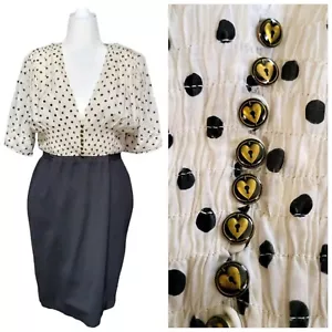 Catherine Deane Pasha Dress Rockabilly Retro Polka Dot Black Knee Pencil Size 16 - Picture 1 of 12