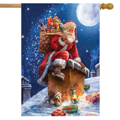 Christmas Delivery Santa Claus House Flag Chimney 28" x 40" Briarwood Lane - Image 1 of 4