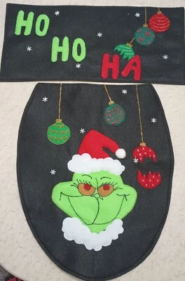 Asiento de inodoro y cubiertas de tanque de Navidad Grinch alargadas hechas a mano baño  Foto 1 de 4