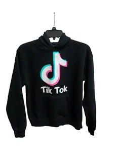 Tic Tok 3 Layer Hoodie Youth Size XL Black Front Spell Out Social Media - Picture 1 of 5