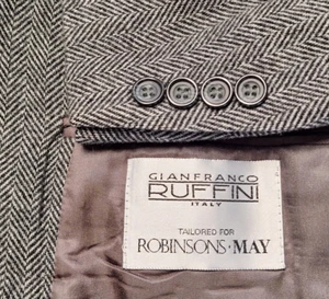 Gianfranco Ruffini Italy Mens 42S Wool Cashmere Tweed Jacket Black Herringbone - Picture 1 of 7