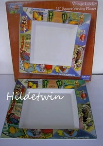 VINTAGE LABELS 15" SQUARE SERVING PLATTER TRAY APPLES DOGS PLUMS SAKURA NIB - Picture 1 of 7