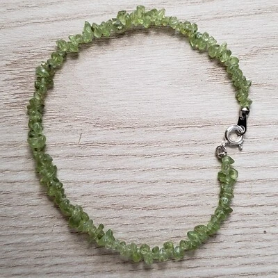 Hand- Made GENUINE * PERIDOT STONE * BRACELET 7.5" Long ,3-5MM - USA - Image 1 of 4