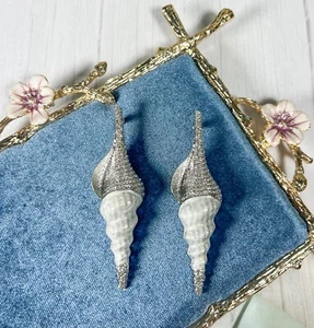Seashell Earrings in Sterling Silver Earrings, Pointy Shell Stud Earrings, Gifts - Picture 1 of 9