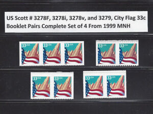 US Scott # 3278F, 3278i, 3278v, & 3279 / Flag Over City Set of 4 Booklet Pairs  