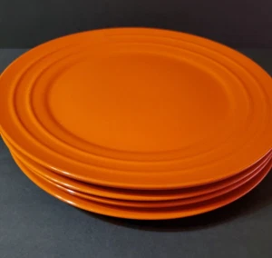 RACHAEL RAY Double Ridge Tangerine Orange Dinner Plates- A set of 4 - Picture 1 of 9