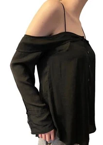 Free People Womens Walk This Way Off the Shoulder Top Size XS Black Boho Witchy - Picture 1 of 11