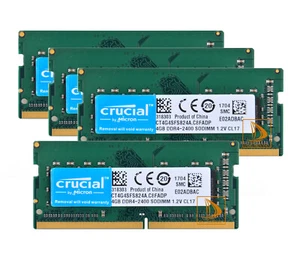 Crucial DDR4 RAM 16 GB 1Rx8 4x 4 GB PC4-2400T 2400Mhz PC4-19200S Laptop Memory - Picture 1 of 6