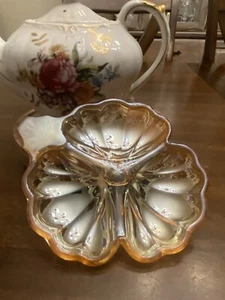 Vintage Marigold Jeanette Clover Candy Dish Carnival Glass 7x6 - Picture 1 of 5