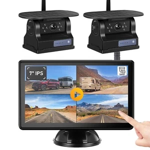 Wireless Solar Magnetic Reverse Camera 7" Touch Monitor DVR For Truck Camper Bus - Picture 1 of 15