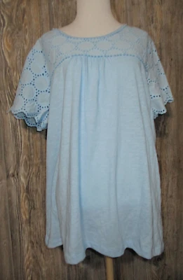 New NorthCrest womens size XL blue short sleeve top eyelet coquette grannycore - Image 1 of 4