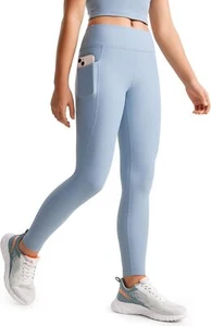 CRZ YOGA Girls Thermal Fleece Lined Athletic Leggings Large, Cambric Blue - Picture 1 of 5