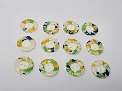 12 pcs Vintage Shantz Lucite Plastic Flat Sewing Buttons Geometric Pattern 22mm - Image 1 of 2