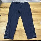 Catherines Plus Womens 20W Curvy Dark Wash Stretch Blue Jeans Tie Lace Up Ankle