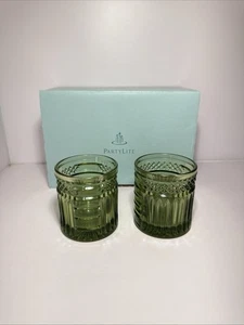 *GEBRAUCHT* PartyLite P7999 Radiant Glow Windlicht Paar - grün geschliffenes Glas - Bild 1 von 11