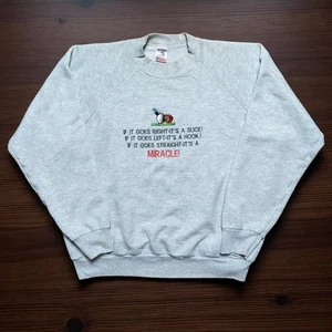 Vintage 90's Golfing Humor Comedy Raglan Sweatshirt FOTL Large Gray Embroidered - Picture 1 of 9