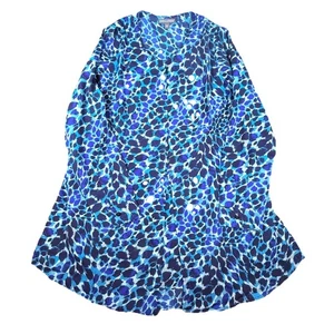 Jessica London Tunika Top Damen blau 14W Polyester U-Ausschnitt Leopardenmuster Knopf - Bild 1 von 18