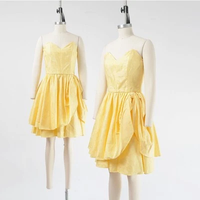 Vestido de fiesta completo vintage años 80 amarillo algodón escote corazón sin tirantes XS S Foto 1 de 4